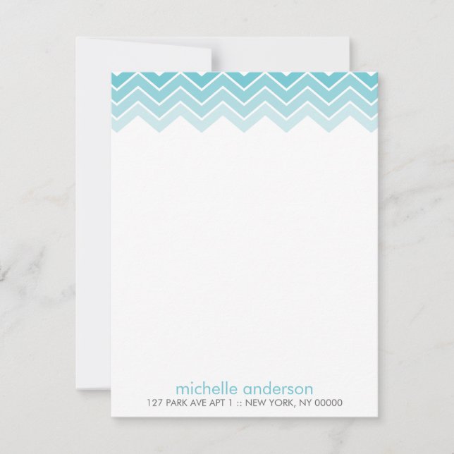 Aqua Ombre Zig Zag Chevron Mönster Note Cards Anteckningskort (Framsida)
