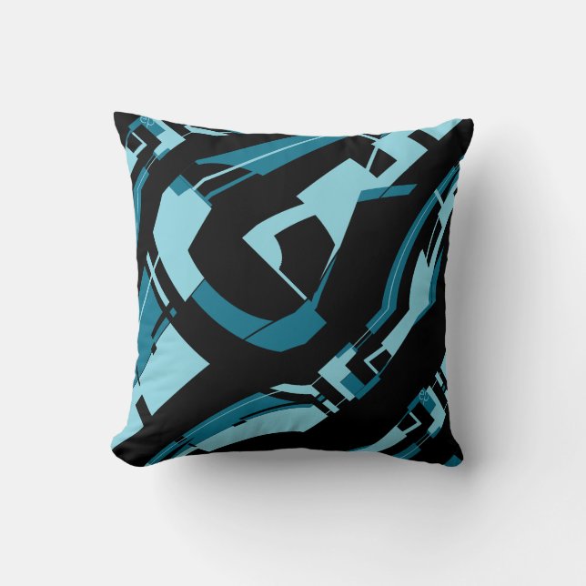 Aqua on Black Bold Diagonal Shapons Art Design Kudde (Framsida)
