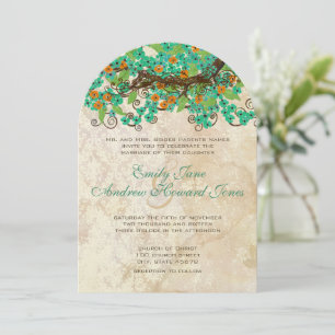 Aqua Orange & Lime Cherry Blommar Brown Papper Inbjudningar