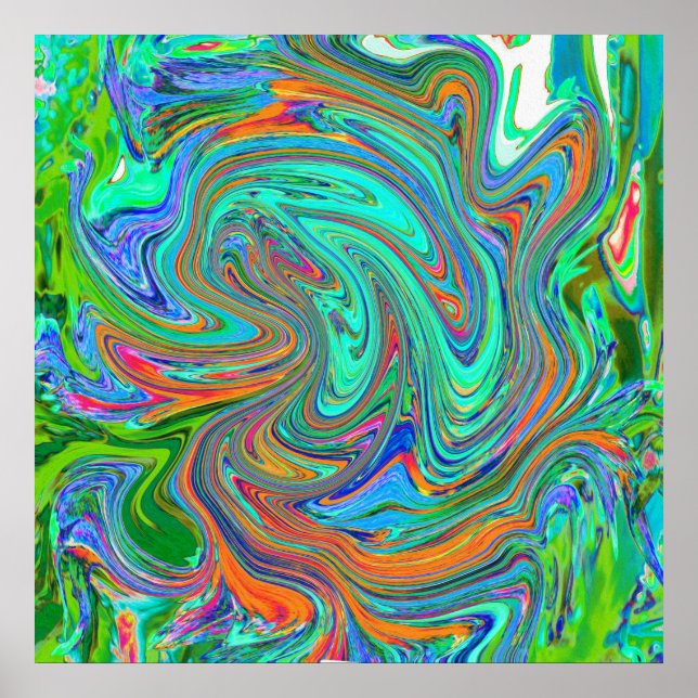 Aqua, Orange och Grön Groovy Abstrakt Retrokonst Poster (Framsidan)