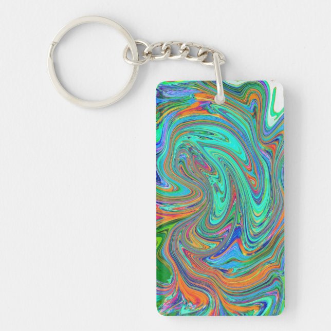 Aqua, Orange och Grönt Groovy Abstrakt Retro Art (Framsidan)