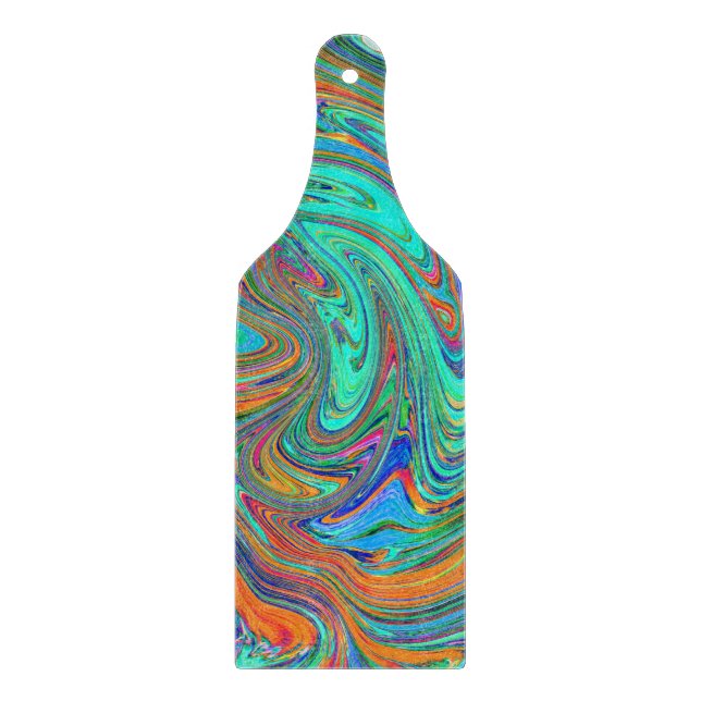 Aqua, Orange och Grönt Groovy Abstrakt Retro Art (Framsidan)