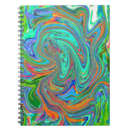 Aqua, Orange och Grönt Groovy Abstrakt Retro Art Anteckningsbok
