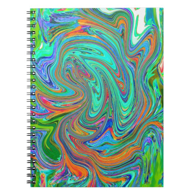 Aqua, Orange och Grönt Groovy Abstrakt Retro Art Anteckningsbok (Framsidan)