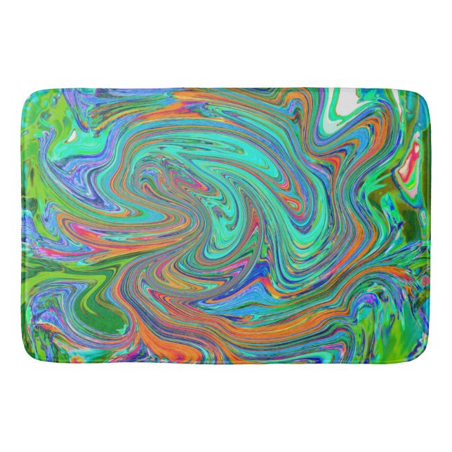 Aqua, Orange och Grönt Groovy Abstrakt Retro Art Badrumsmatta (Framsidan)