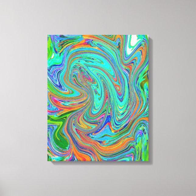 Aqua, Orange och Grönt Groovy Abstrakt Retro Art Canvastryck (Framsida)