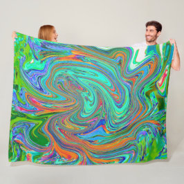 Aqua, Orange och Grönt Groovy Abstrakt Retro Art Fleecefilt