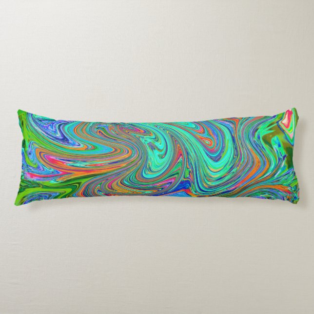Aqua, Orange och Grönt Groovy Abstrakt Retro Art Kroppskudde (Framsidan)