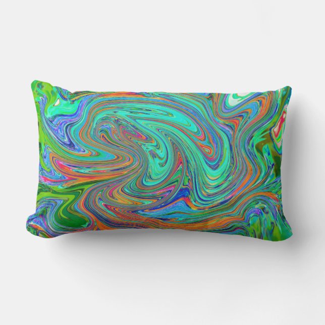 Aqua, Orange och Grönt Groovy Abstrakt Retro Art Lumbarkudde (Framsida)