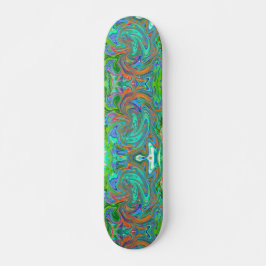 Aqua, Orange och Grönt Groovy Abstrakt Retro Art Mini Skateboard Bräda 18,5 Cm