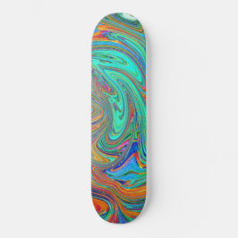 Aqua, Orange och Grönt Groovy Abstrakt Retro Art Mini Skateboard Bräda 18,5 Cm