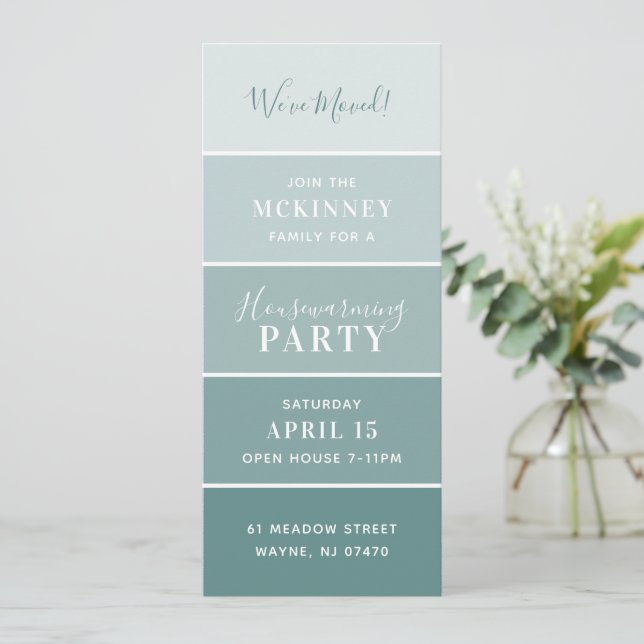 Aqua Paint Swatch Card Houseuppvärmning Party Inbj Inbjudningar (Stående Fram)
