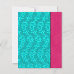 Aqua Paisley Påfåglar Indiskt Bröllop RSVP OSA Kort