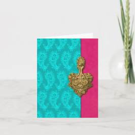 Aqua Paisley Peacocks indisk Note Cards Kort