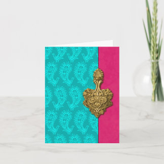 Aqua Paisley Peacocks indisk Note Cards Kort