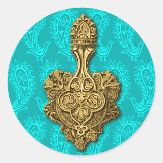Aqua Paisley Peacocks Sticker/Kuvert Seal Runt Klistermärke