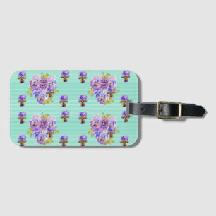 Aqua Pansy Viola Blommigt dot Mönster Luggage Tag Bagagebricka