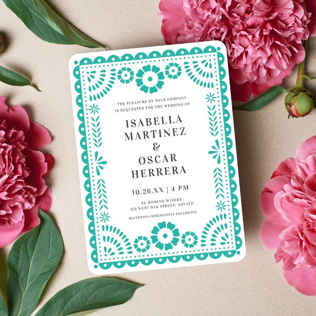 Aqua Papel Picado Inspired Bröllop Inbjudningar (Skapare uppladdad)