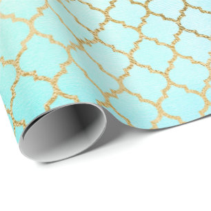 Aqua Pastel Ombre Guld Rosa Quatrefoil Min Presentpapper