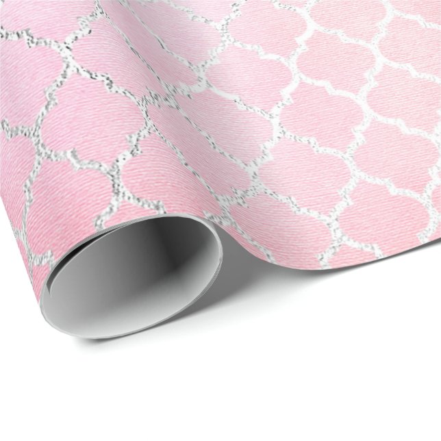 Aqua Pastel Ombre Silver Rosa Quatrefoil Presentpapper (Rullad Hörn)