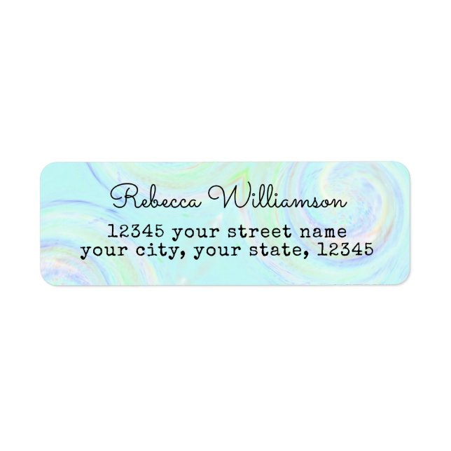 Aqua Pastel Swirl Returadress Etikett (Framsidan)