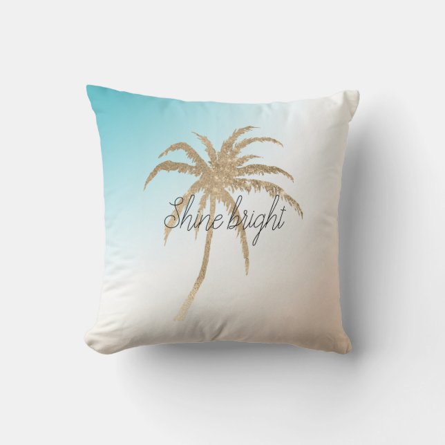  Aqua Peach Gold Tropisk Palmträd           Kudde (Framsida)