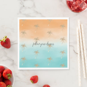 Aqua Peach Guld Tropical Handflatan Träd Ombre Pappersservett