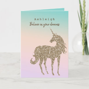 Aqua Peach Lila Rosa Tie Dye Glitter Unicorn Kort