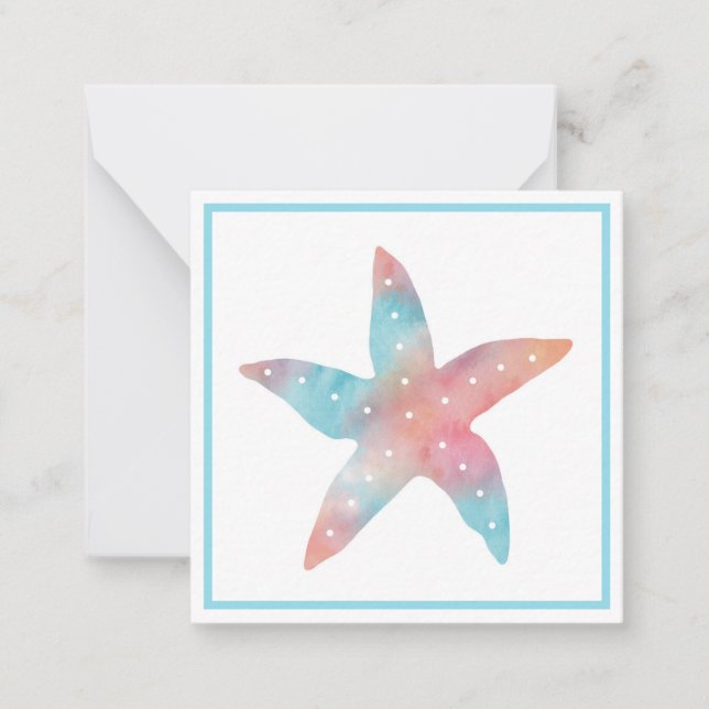 Aqua Peach Watercolor Starfish Anteckningskort (Framsida)