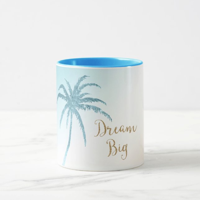  Aqua Peach White Palm Tree Gold Dream           Mugg (Center)