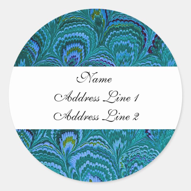 Aqua Peacock Adressetiketter Runt Klistermärke (Framsida)
