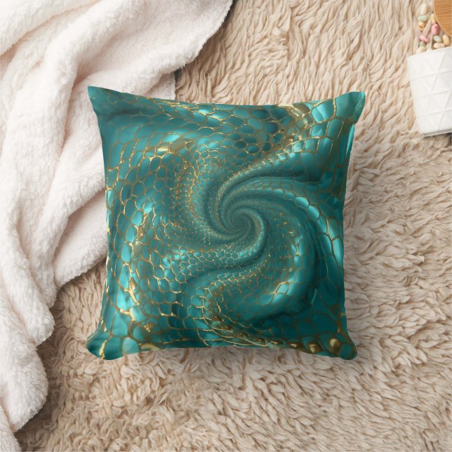 Aqua Pearlescent & Gold Mermaid Scale Pattern  Kudde (Filt)