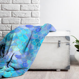 Aqua Pearlescent & Guld Sjöjungfru Mönster Fleecefilt