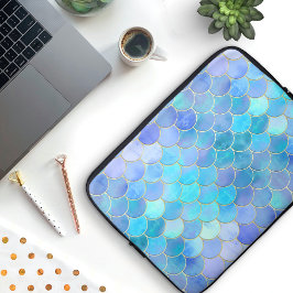 Aqua Pearlescent & Guld Sjöjungfru Mönster Laptop Fodral