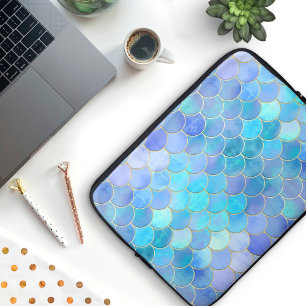 Aqua Pearlescent & Guld Sjöjungfru Mönster Laptop Fodral