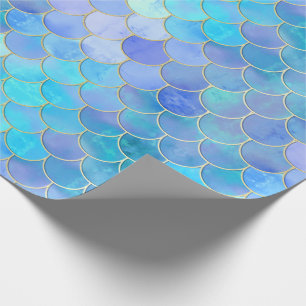 Aqua Pearlescent & Guld Sjöjungfru  Mönster Presentpapper