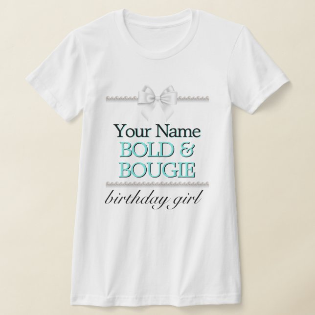 Aqua Pearls Tiffany Theme Elegant Birthday Girl T Shirt (Laydown)