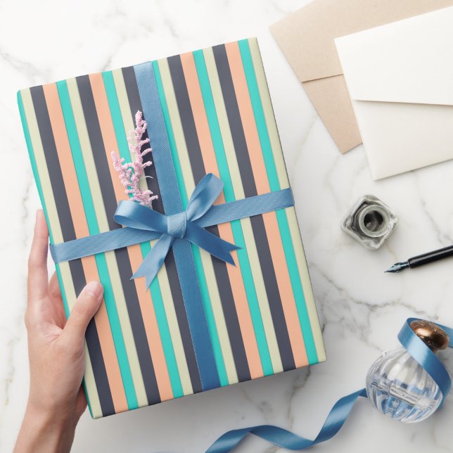 Aqua, Plum och Peach Rand Mönster Presentpapper (Gifting)