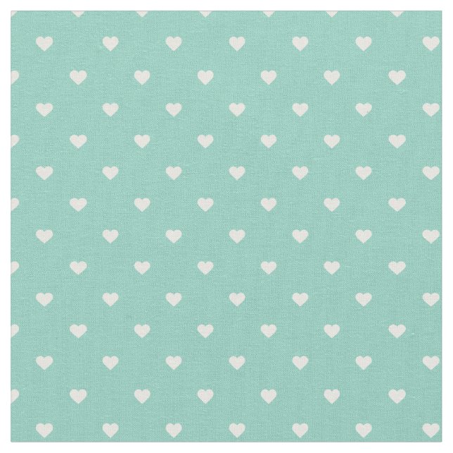 Aqua Polka Dot Hearts Tyg (Närbild)