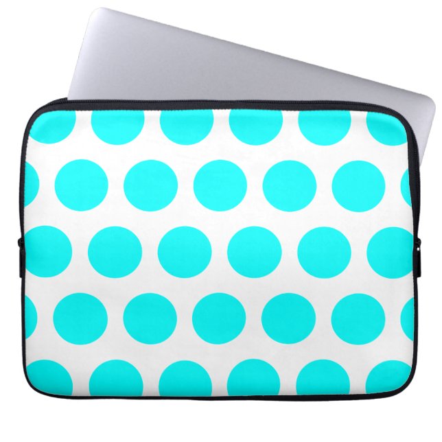 Aqua Polka dots Laptop Sleeve (Framsidan)