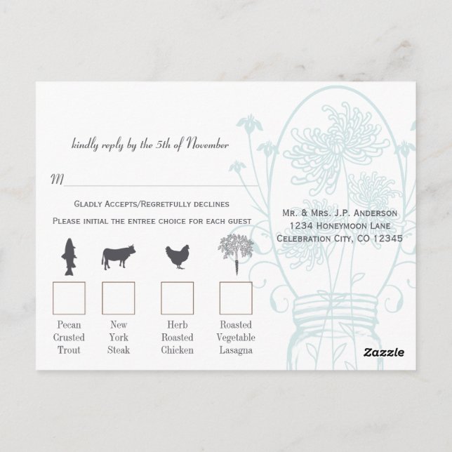 Aqua Powder Blue Mason Burk Chalkboard Bröllop Vykort (Baksida)