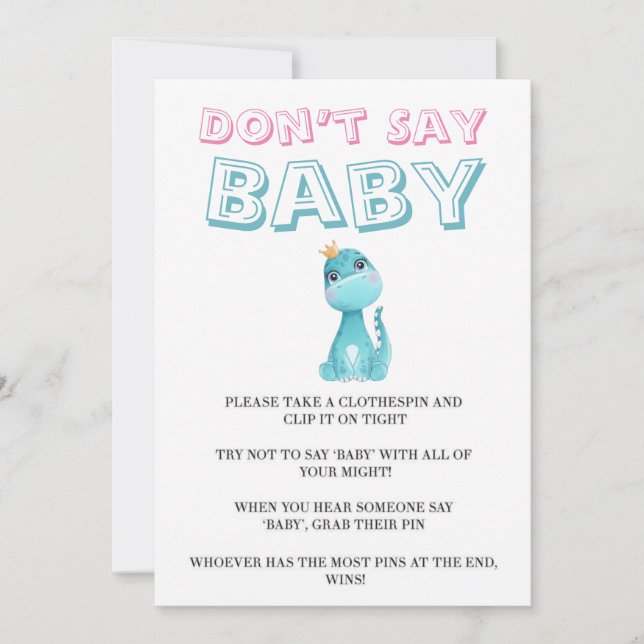 Aqua Princess Dinosaur Peony Säg inte Baby-kort (Framsida)