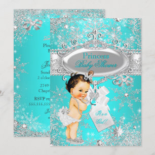 Aqua Princess Vinter Värld Babyfirande Brun Inbjudningar