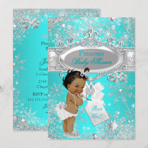Aqua Princess Vinter Vonderland Bebis Shower Etnis Inbjudningar