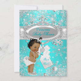 Aqua Princess Winter Wonderland Baby Shower Ethnic Inbjudningar