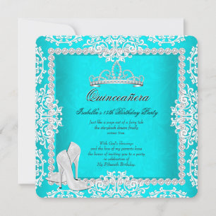 Aqua Quinceanera 15-års födelsedags tiara högklack Inbjudningar