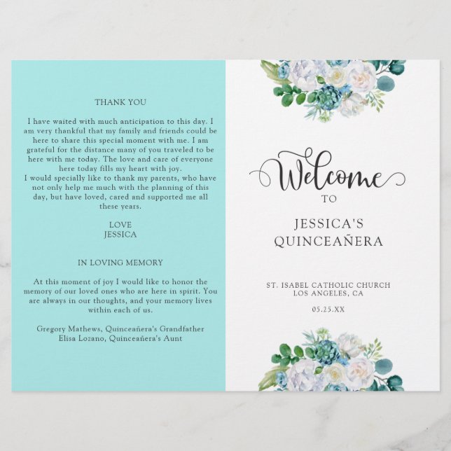 Aqua Quinceanera-programmet, Aqua and White-Blommi (Framsida)