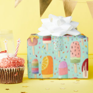 Aqua Rainbow Popsicles & Sprinkles Gift Wrap Roll Presentpapper