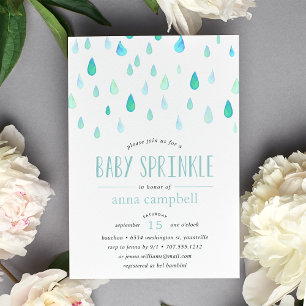 Aqua Raindrops Sprinkle-inbjudan för Baby Inbjudningar