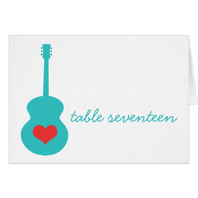 Aqua/Red Guitar Heart-Bordsnummer-kort Hälsningskort (Framsidan Horizontal)